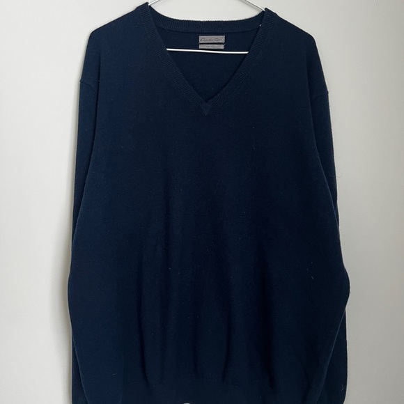100% Cashmere Men's sweater Navy blue vintage Pure cashmere sweater Size XL - Picture 2 of 6